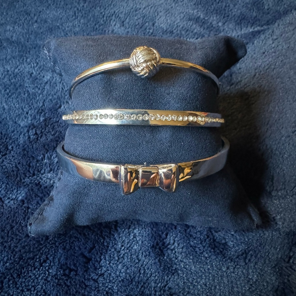 Kate Spade Bangle Bracelet Set Silver Plated Metal